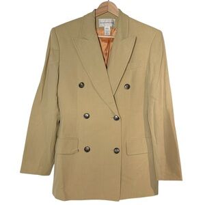 Evan Picone VTG Wool Blend Tan Double Breasted Oversized Blazer Jacket Size 4